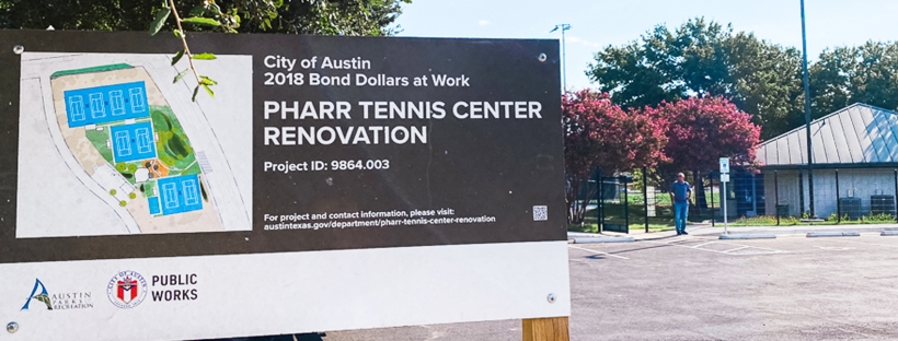 Pharr Tennis Center renovation sign